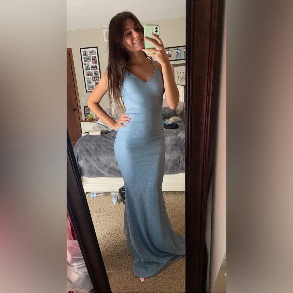 Blue sparkly prom dress. Never worn and in great condition. Also new with tags.